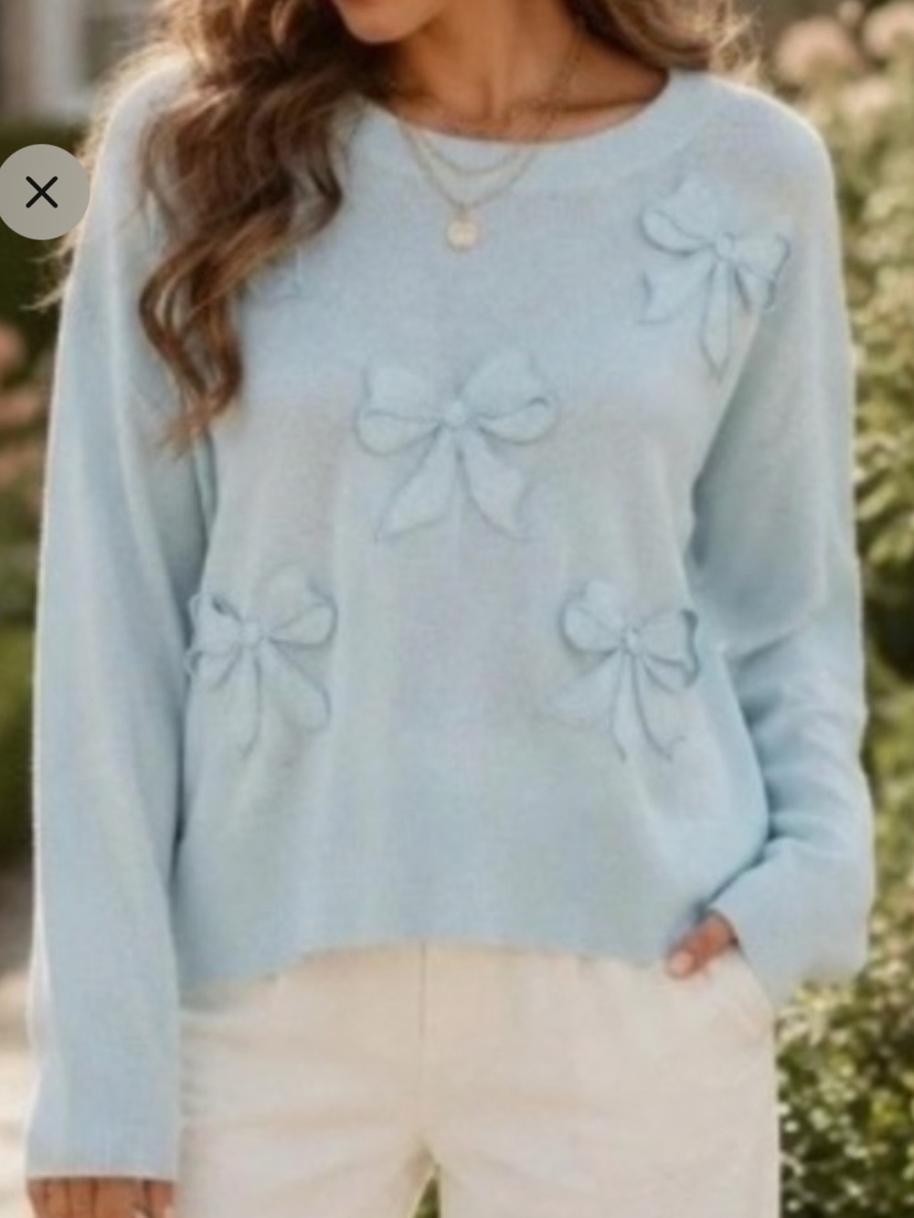 BRIDGERTON 😍❤️Light Blue Bow-Appliqué Crewneck Sweater